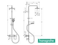 MEDIDAS COLUMNA DUCHA TERMOSTATICA SHOWERPIPE 200 VERNIS SHAPE HANSGROHE